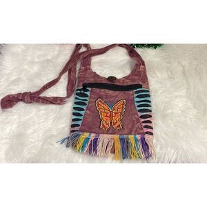 Boho Butterfly Cottagecore Hippy Fringe Shoulder Hobo Crossbody Bag Purse